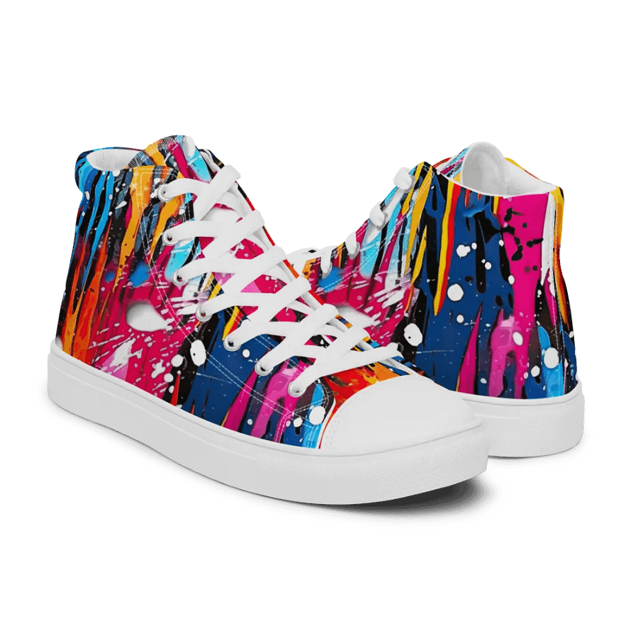 Custom Design Womans High Top Sneakers _ Calceonova Streetwear _ Abstract Graffiti Art Mountain Blizzard _ Vibrant Colored Sneakers product image (12)
