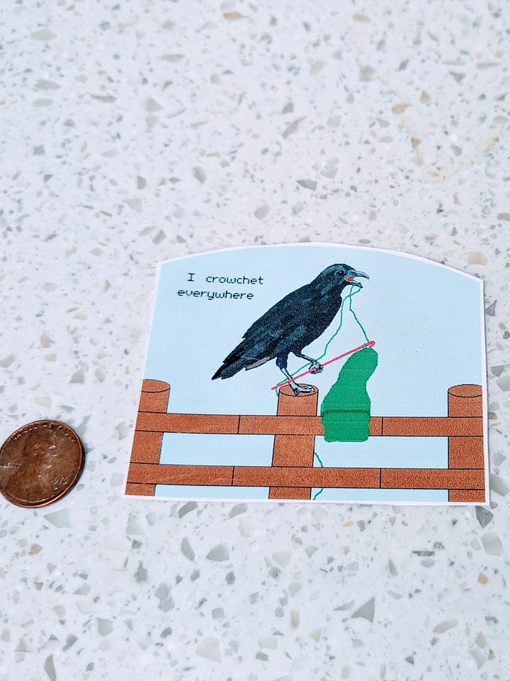Crochet - I Crow-Chet - Gloss Pixel Art Sticker product image (1)