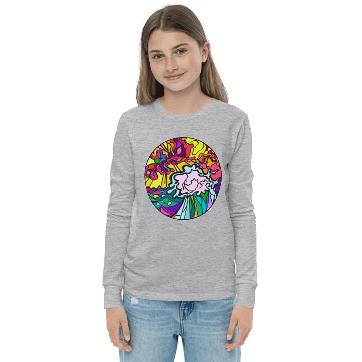 Vibrant Stained Glass Youth Long Sleeve - Wave at Sunset product image (4)