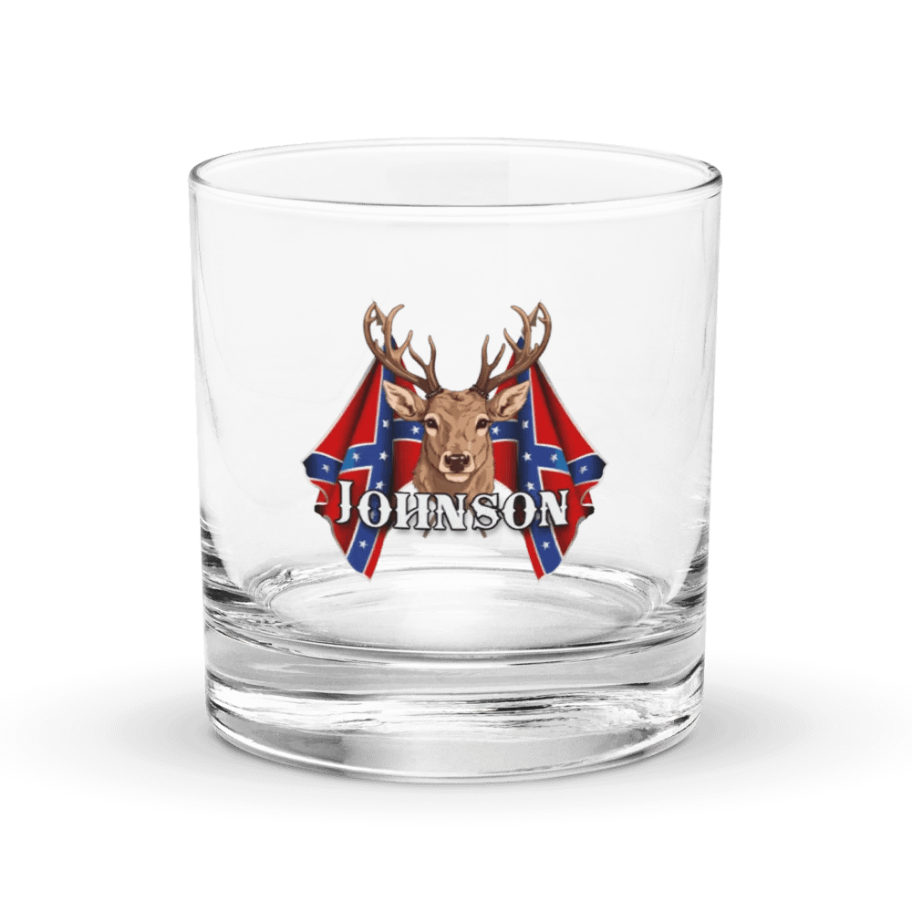 "Johnson" Last Name Rebel Redneck Deer - Rocks Glass product image (1)