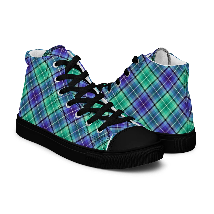 Bright Green and Purple Plaid Men's High Top Shoes product image (7)