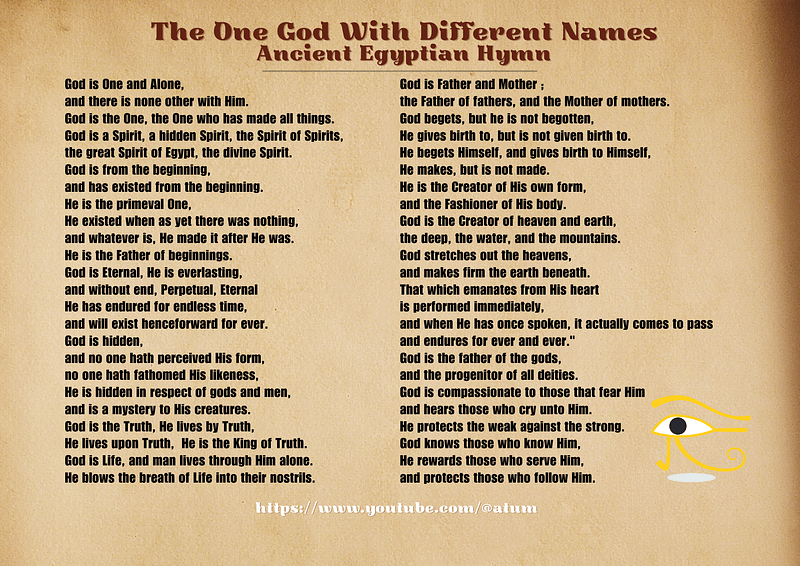 Ancient Egyptian Hymn to the One God with many names