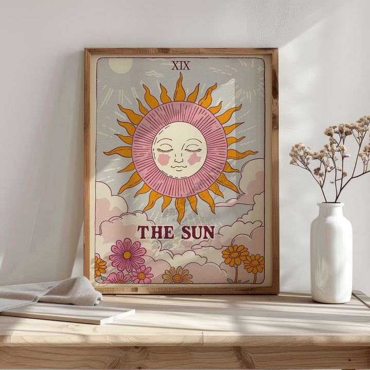The Sun Tarot Card in Pastel Colors Retro Art Print product image (18)