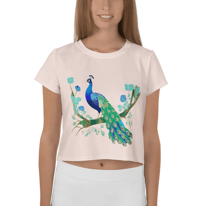 Vibrant Peacock Feathers Crop Tee product image (1)