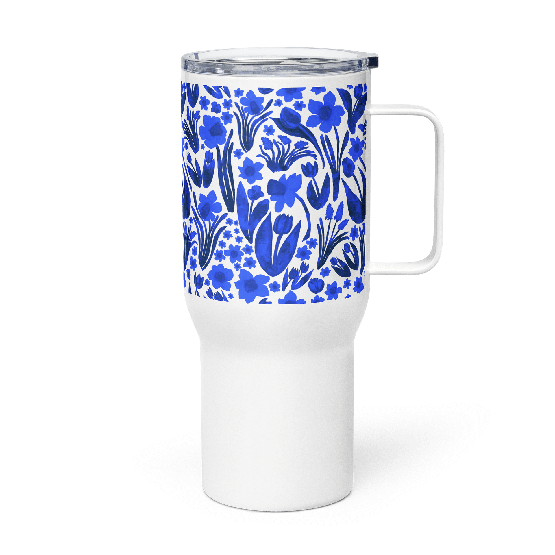 Spring Garden Royal Blue on White | 25oz/40oz Travel Mug | 🌊☕ | Allcolor 267 Stainless Steel Mug with Handle | Insulated, Spill-Proof | by MONIQUE FAELLA DESIGNS™ product image (3)
