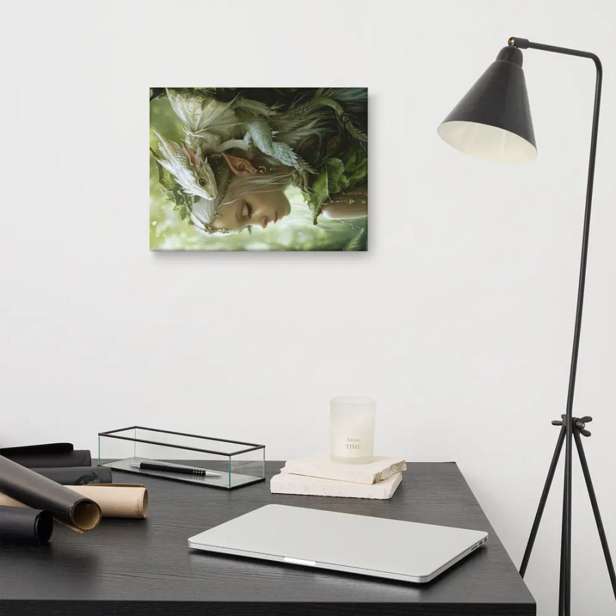 Young elf with her small dragon on the shoulder - Canvas product image (17)