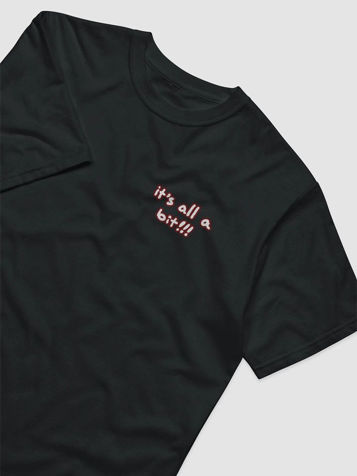 “It’s all a bit!!!” (sm. lined design, #6D1616) unisex eco tee product image (1)