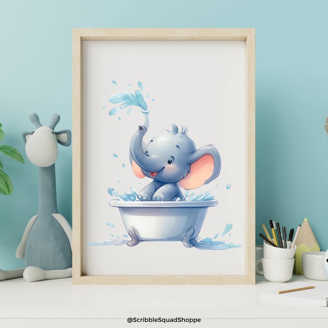 Elephant in Tub - Fun Bathroom Wall Art for Kids product image (1)