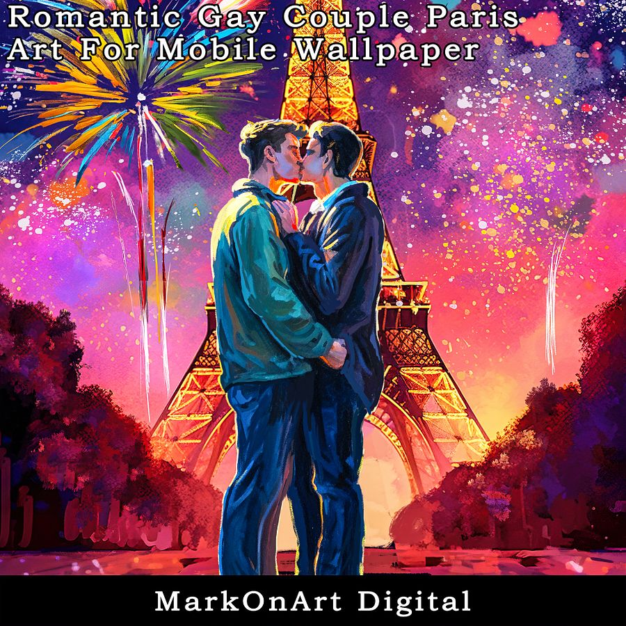 Romantic Gay Couple in Paris Art For Mobile Phone Wallpaper or Lock Screen | High Res for iPhone or Android Cellphones product image (3)