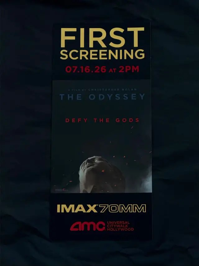 The Odyssey First Screening Ticket! Now shipping for those that have a ticket to #TheOdyssey in #70MM film first showing at 2pm.  Swipe to see scale of ticket. @Universal Pictures @IMAX @AMC Theatres  #ChristopherNolan #IMAX #TomHolland 