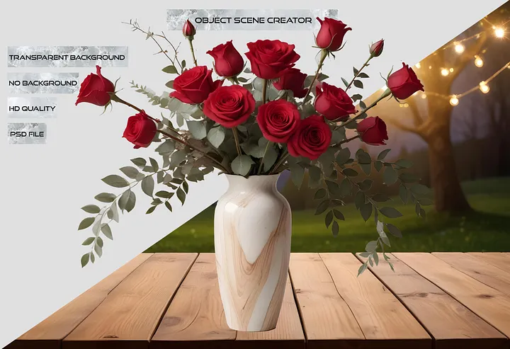 Timeless Elegance – Red Rose and Wood-Inspired Vase PNG product image (2)