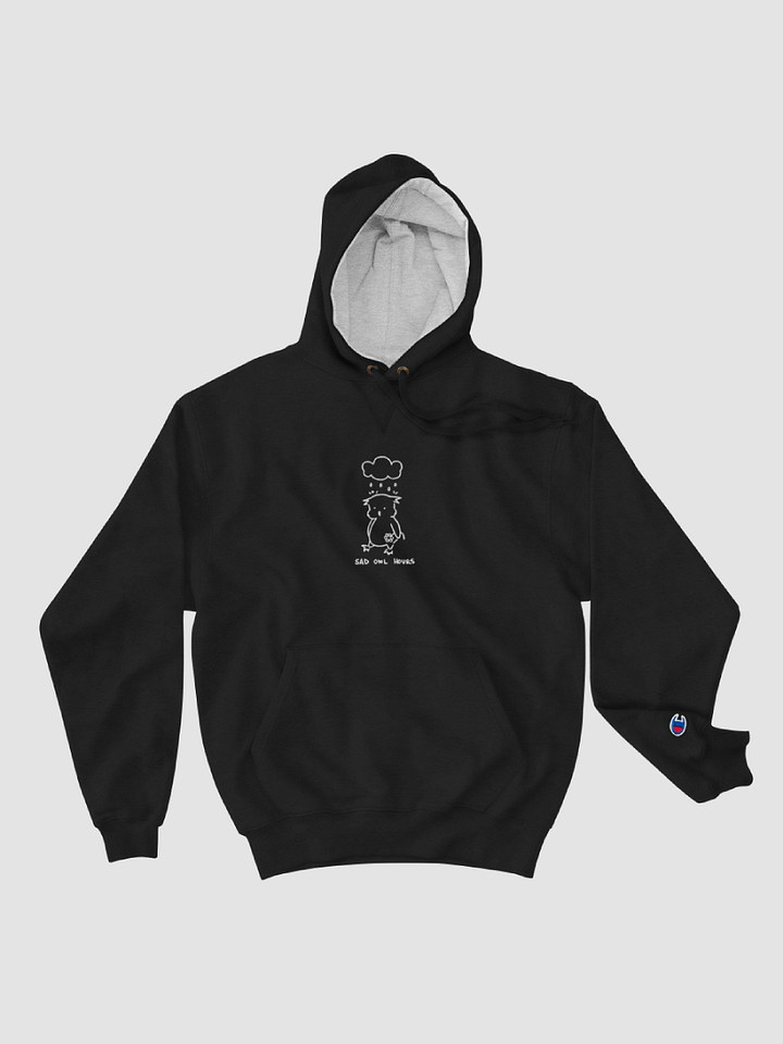 Sad Owl Hours Champion Cotton Max Hoodie (Black Embroidered) product image (2)