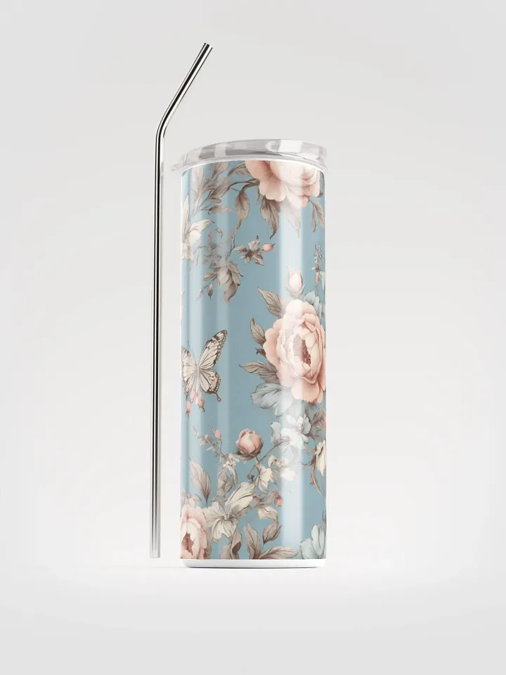 Elegant Vintage Blue Coquette Tumbler: Eco-Friendly Stainless Steel with Straw product image (1)