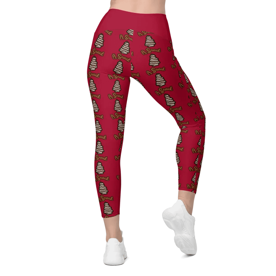 Chocolate Holiday Snack Cake All-Over Print Red Crossover Leggings with Pockets product image (2)