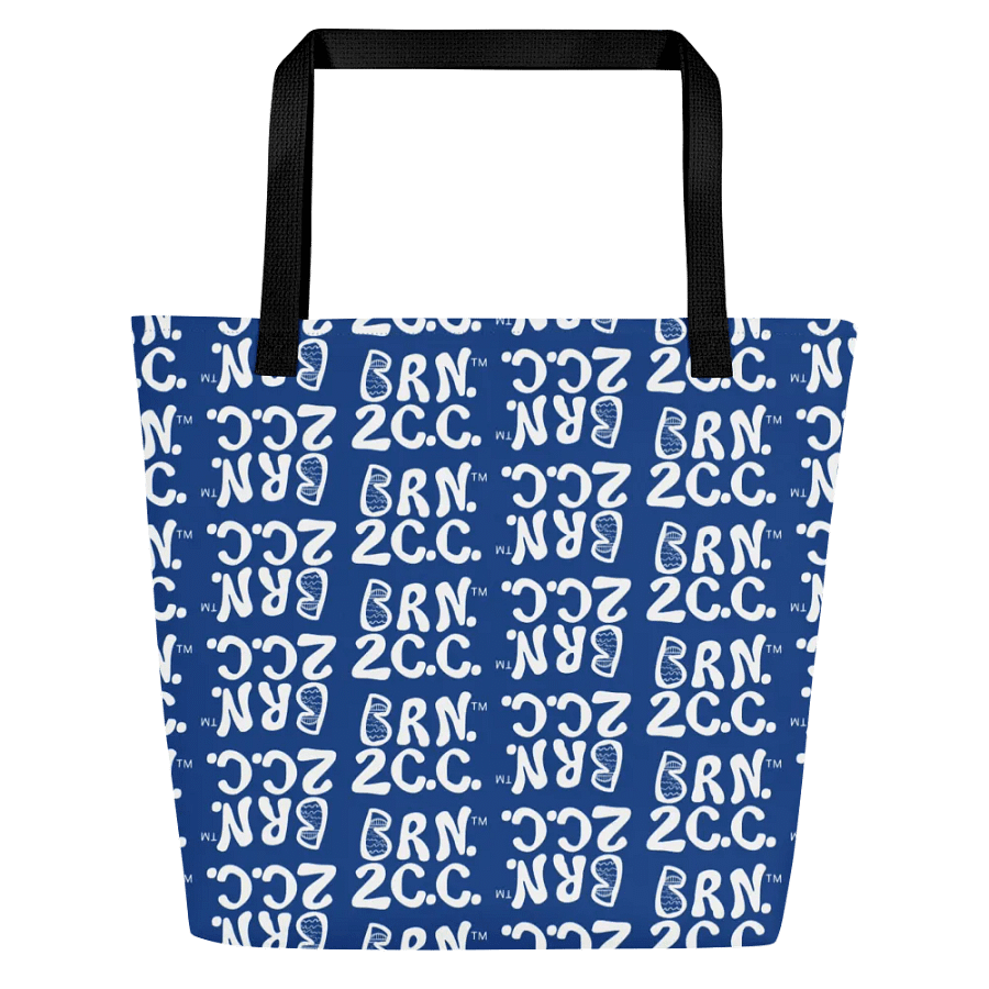 BRN.2C.C.™ | Large Tote Bag with Pocket | Coastal Classic | All-Over Logo Print | White Logo Repeat on Cerulean Blue product image (4)