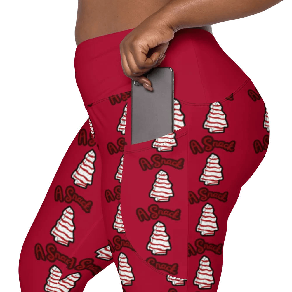Vanilla Holiday Snack Cake All-Over Print Red Crossover Leggings with Pockets product image (8)