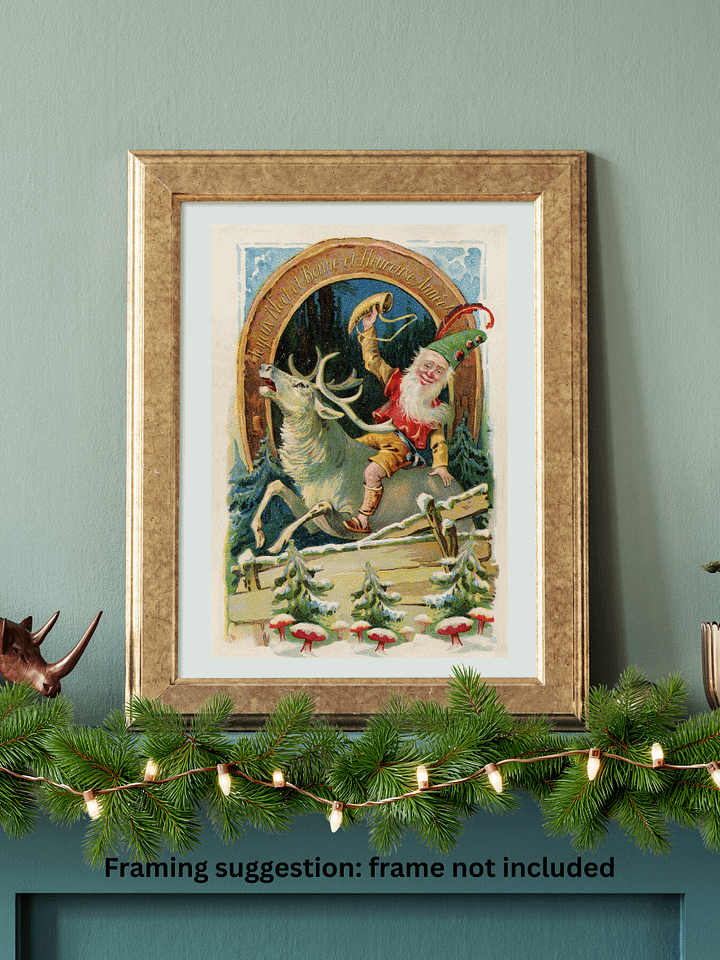 Whimsical Vintage Elf on Reindeer Poster product image (2)