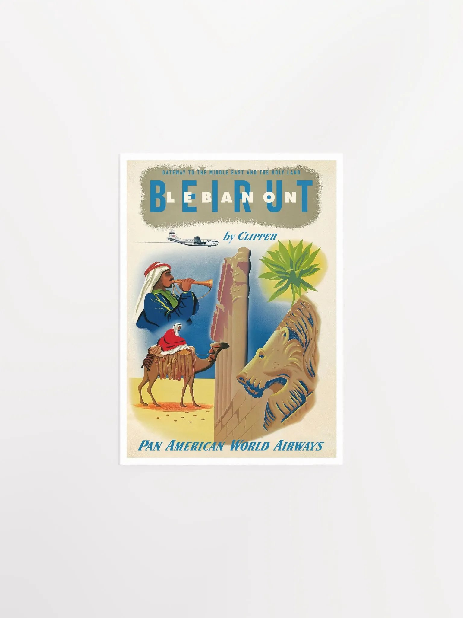 Pan American: Beirut - Lebanon by Clipper, 1950s — retro vintage travel poster, retro travel art, retro travel wall art product image (6)