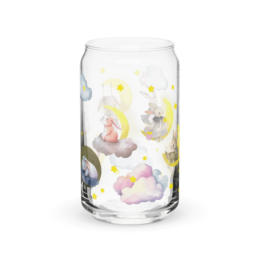 Bunny on the Moon Glass Sipper Can with Bamboo Lid & Straw – 16 oz | Whimsical Rabbit-Themed Can Glass | Cute Moon & Stars Design | Perfect for Iced Coffee, Smoothies, and More product image (4)