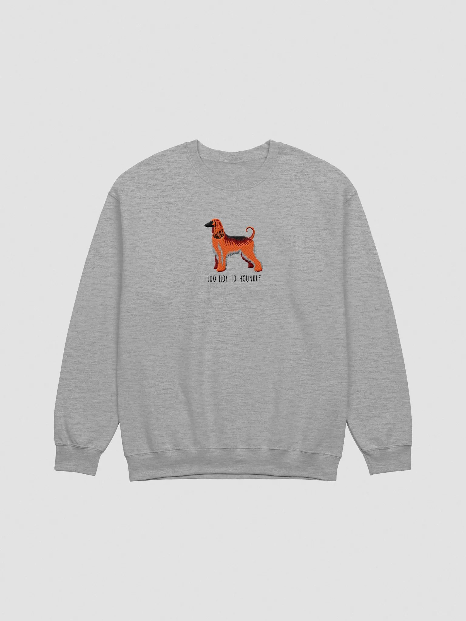 Too Hot to Houndle Sweatshirt (Embroidered) of an Afghan Hound(Red) product image (3)