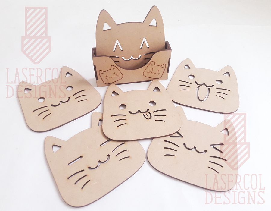 Cute Cat Coasters (6) Set 2 - Laser Cut Files product image (2)