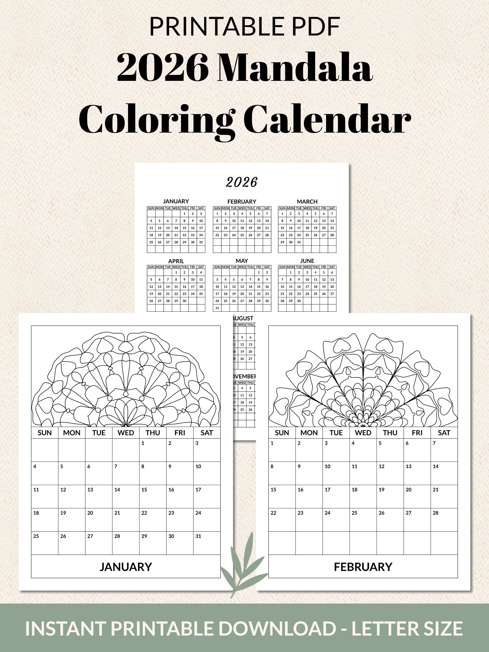 Printable 2026 Mandala Coloring Calendar product image (2)