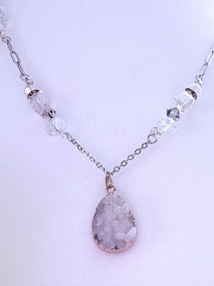 MFD-00190 | Coastal Glow Druzy Pendant Necklace | Handmade Glass Beaded Jewelry | Monique Faella Designs™ product image (2)