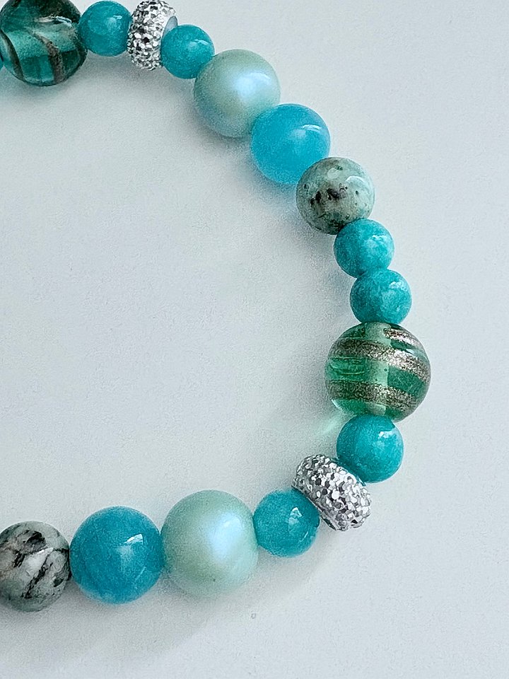 Tidepool Treasure Beaded Bracelet | Seafoam, Aqua & Turquoise | Handmade 7.5" Coastal Charm by Monique Faella Designs™ | MFD-00068 product image (2)