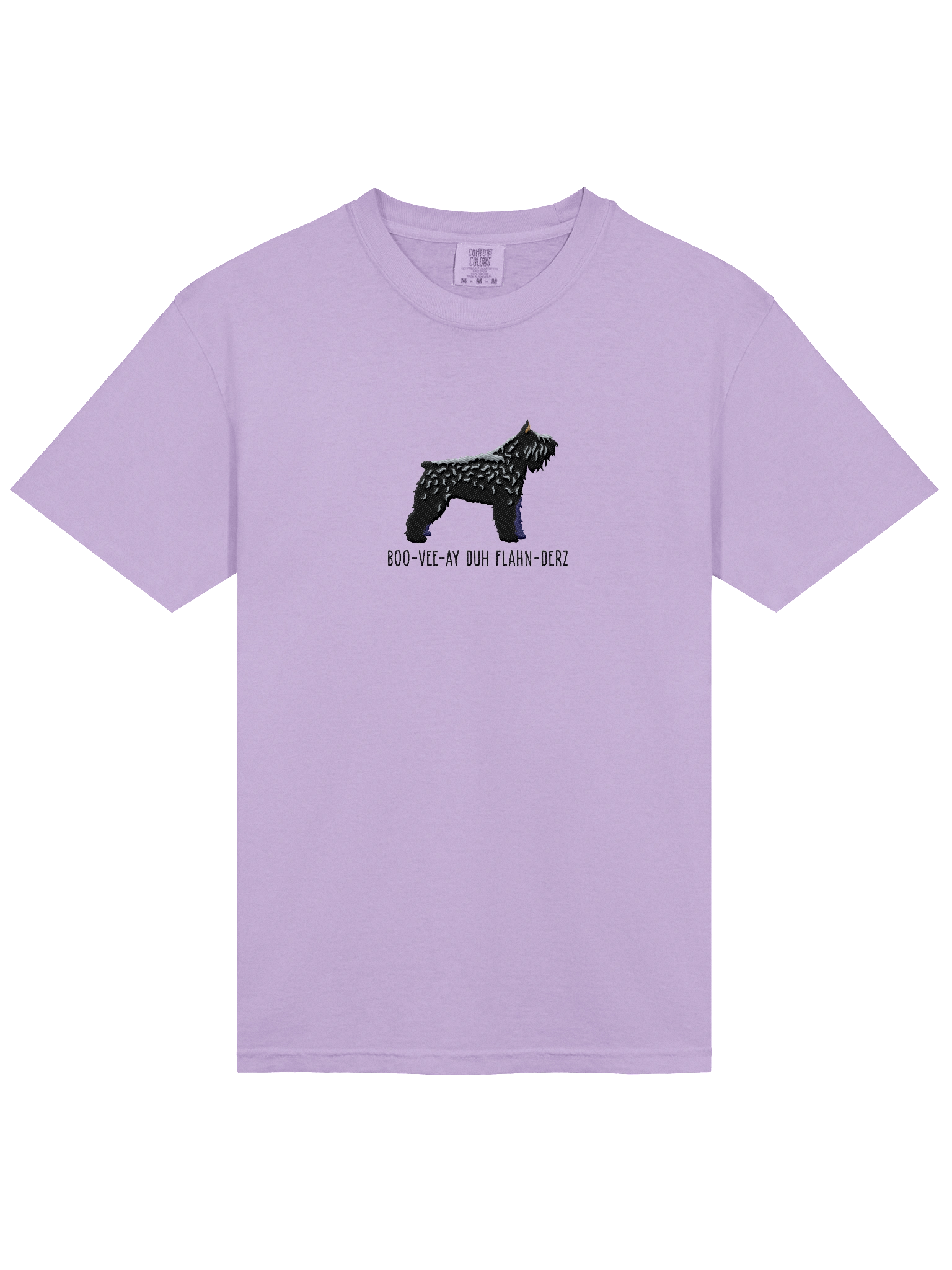 Boo-Vee-Ay Duh Flahn-Derz T-Shirt(Embroidered) of a Bouvier des Flandres(Black, Cropped Ears) product image (16)