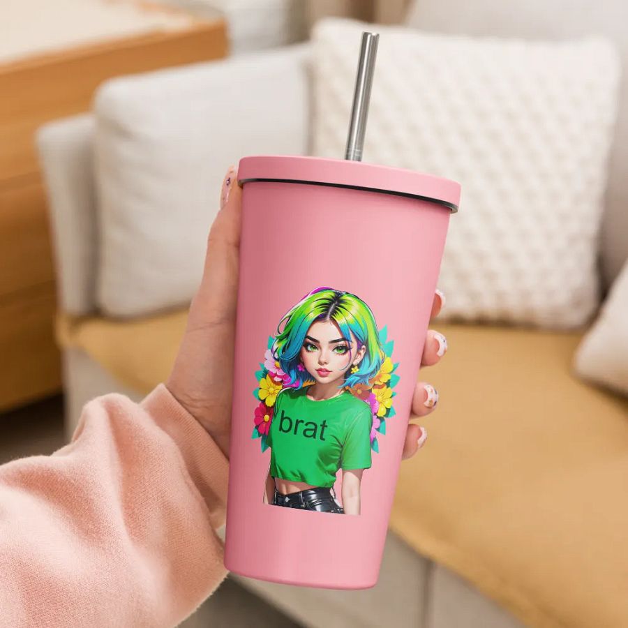 Brat 20 oz Tumbler Cup - Pink - Insulated Tumbler with a Straw v1 product image (3)