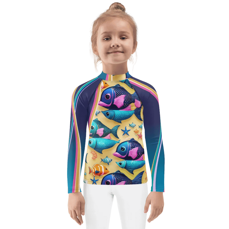 Kids fish pattern rash guard product image (1)