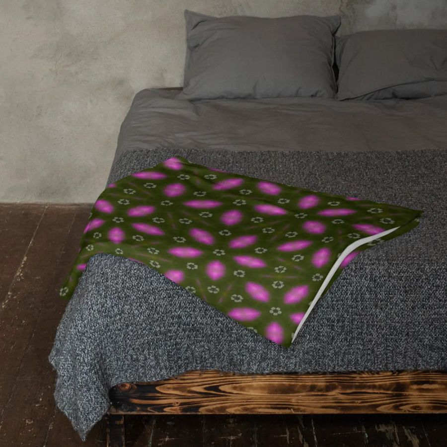 Dark Green & Pink Floral Throw Blanket product image (11)