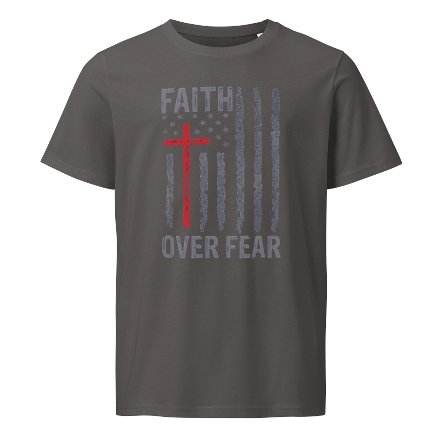 Man T-Shirt Stanley/Stella Unisex Organic Shirt Faith Over Fear Slogan USA Grunge Flag product image (1)