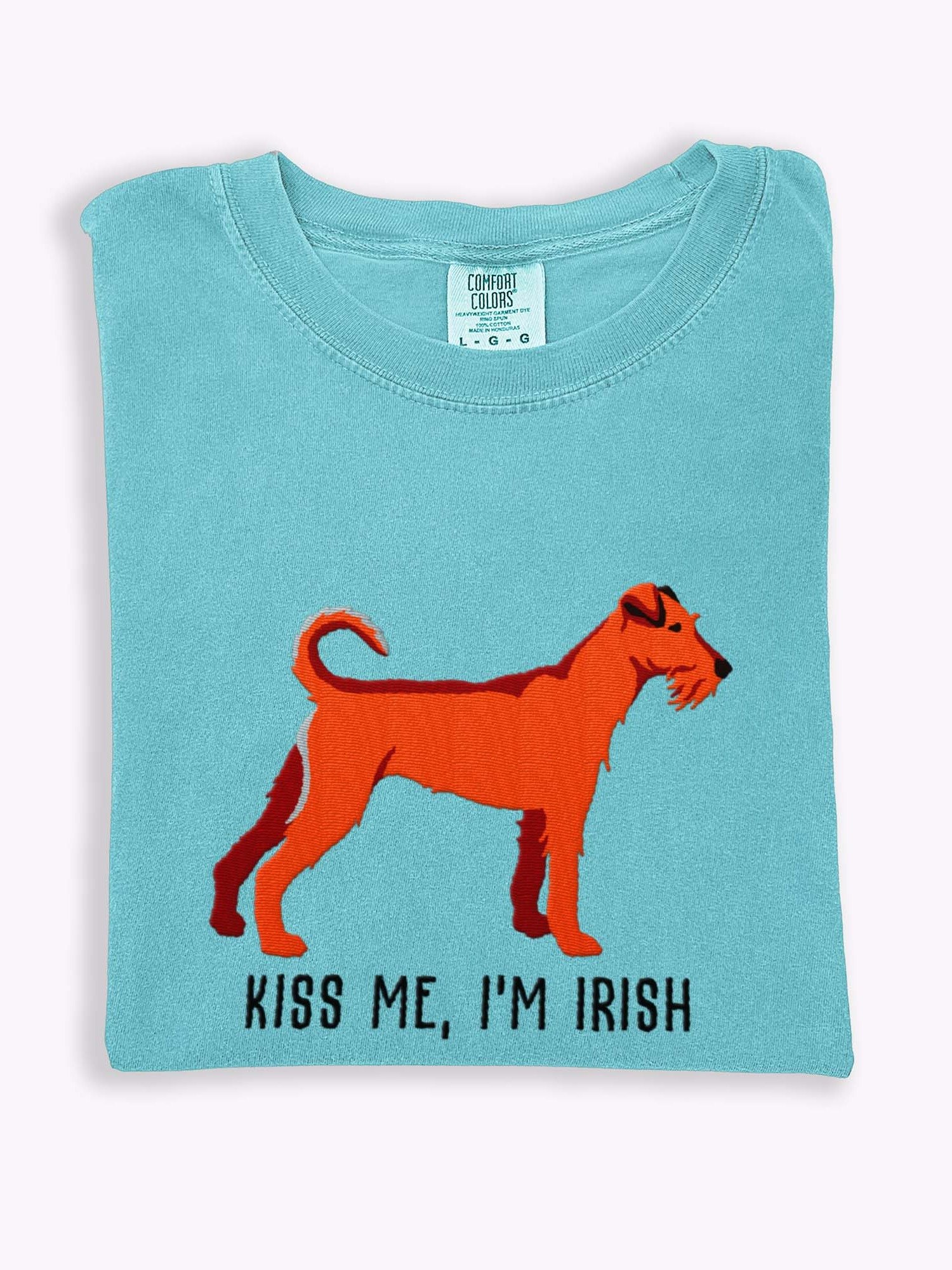 Kiss Me, I'm Irish T-Shirt(Embroidered) of an Irish Terrier(Red) product image (1)