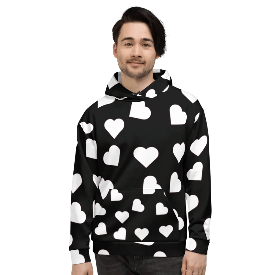 Love Pattern 5 Black and White Unisex Pull Over Hoodie product image (4)