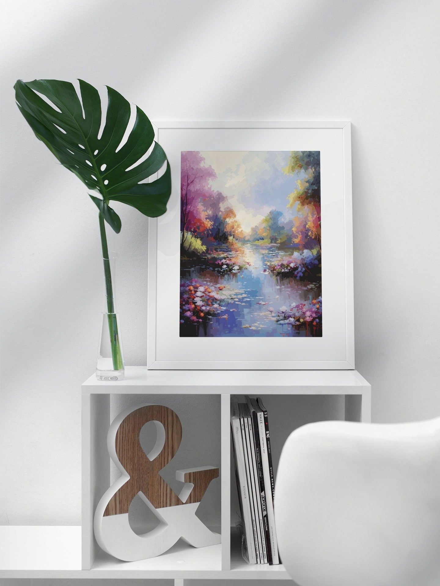 Impressionist River Landscape Art Poster, Colorful Autumn Water Scene, Serene Nature Print for Relaxing Home and Office Decor product image (3)