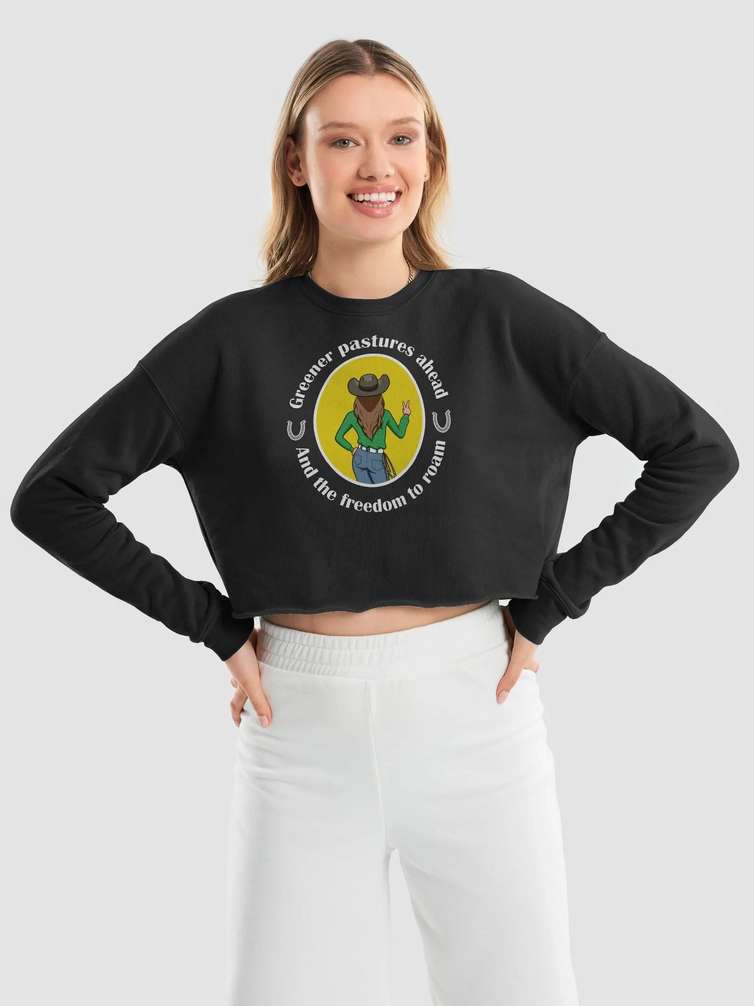 Greener Pastures Ahead - CROP sweatshirt, raw hem product image (3)