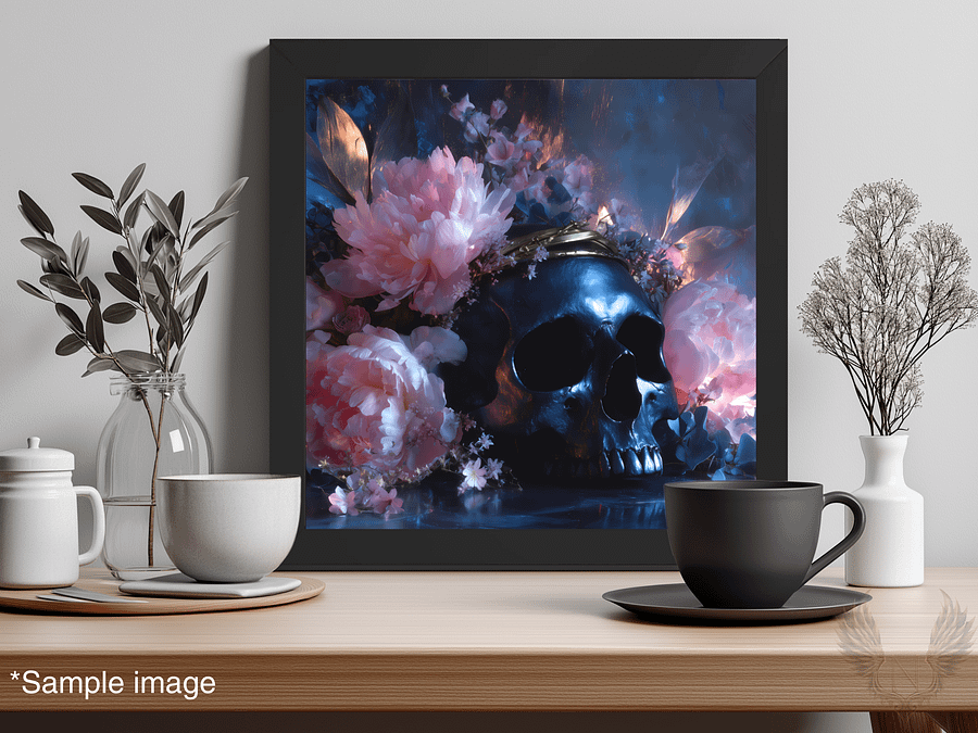 Floral Requiem: Skull & Blossom Fantasy Art product image (1)
