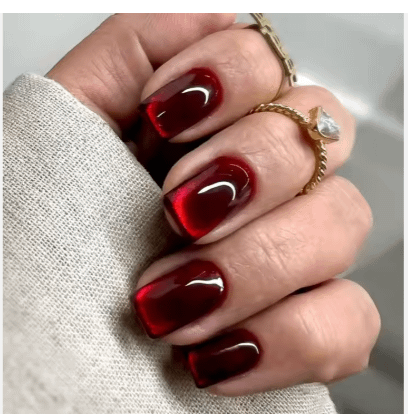 red solid color blood red cat's eye nails product image (1)