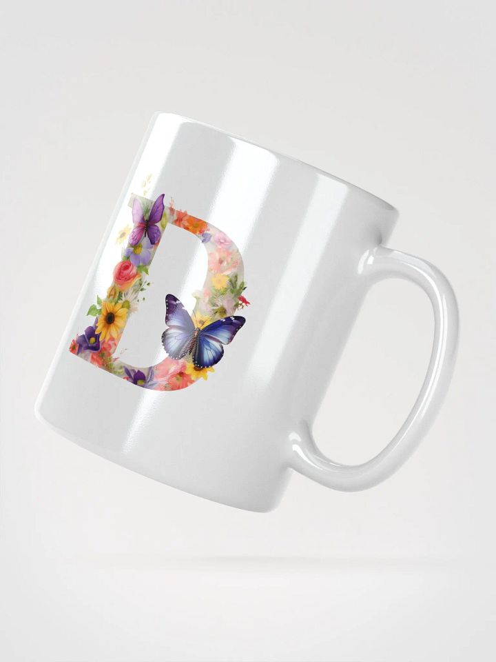 Letter D Monogram Floral Fantasy White Glossy Mug product image (6)