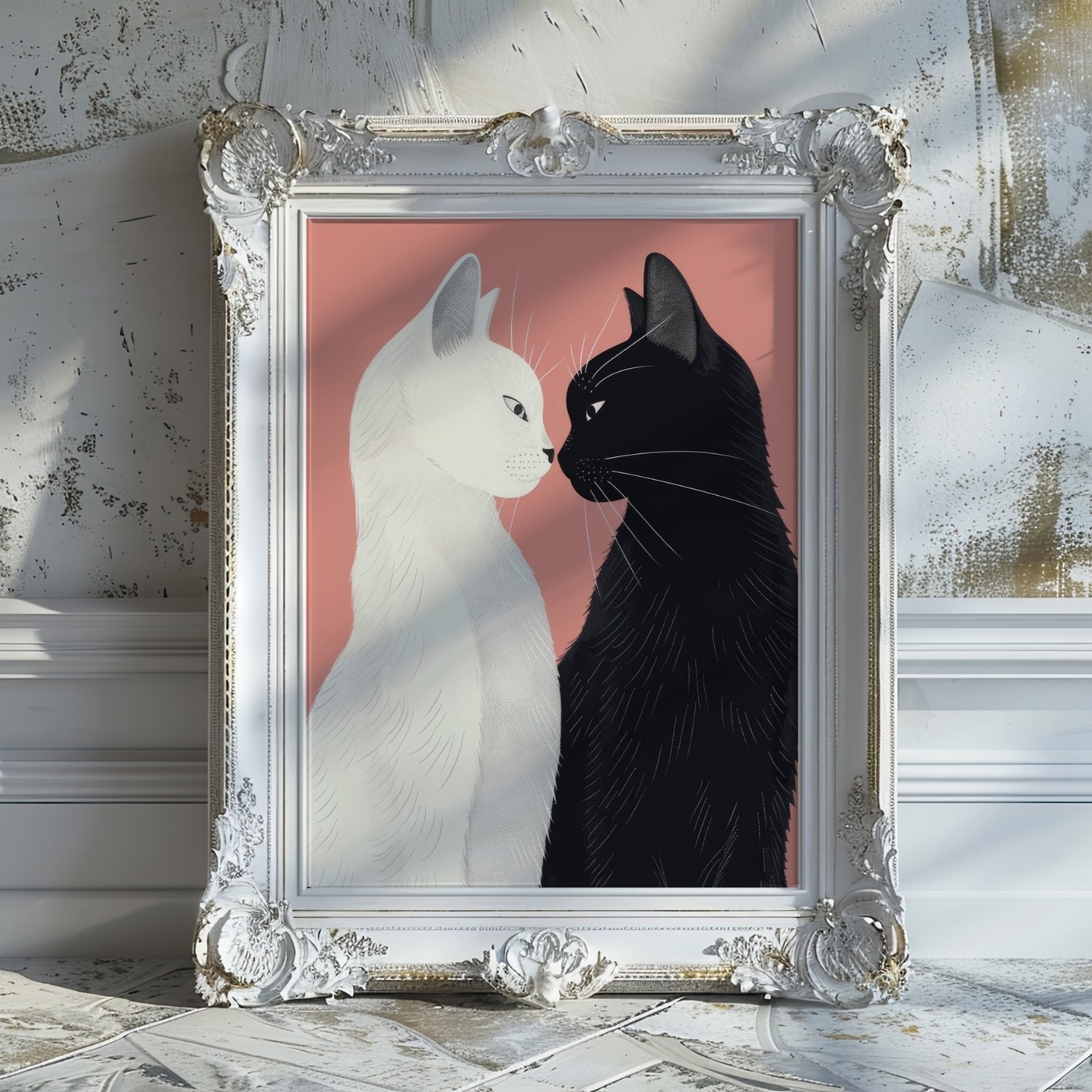 Lover Cats ~ Yin& Yang Valentine Felines Pastel Pink Art Print product image (21)
