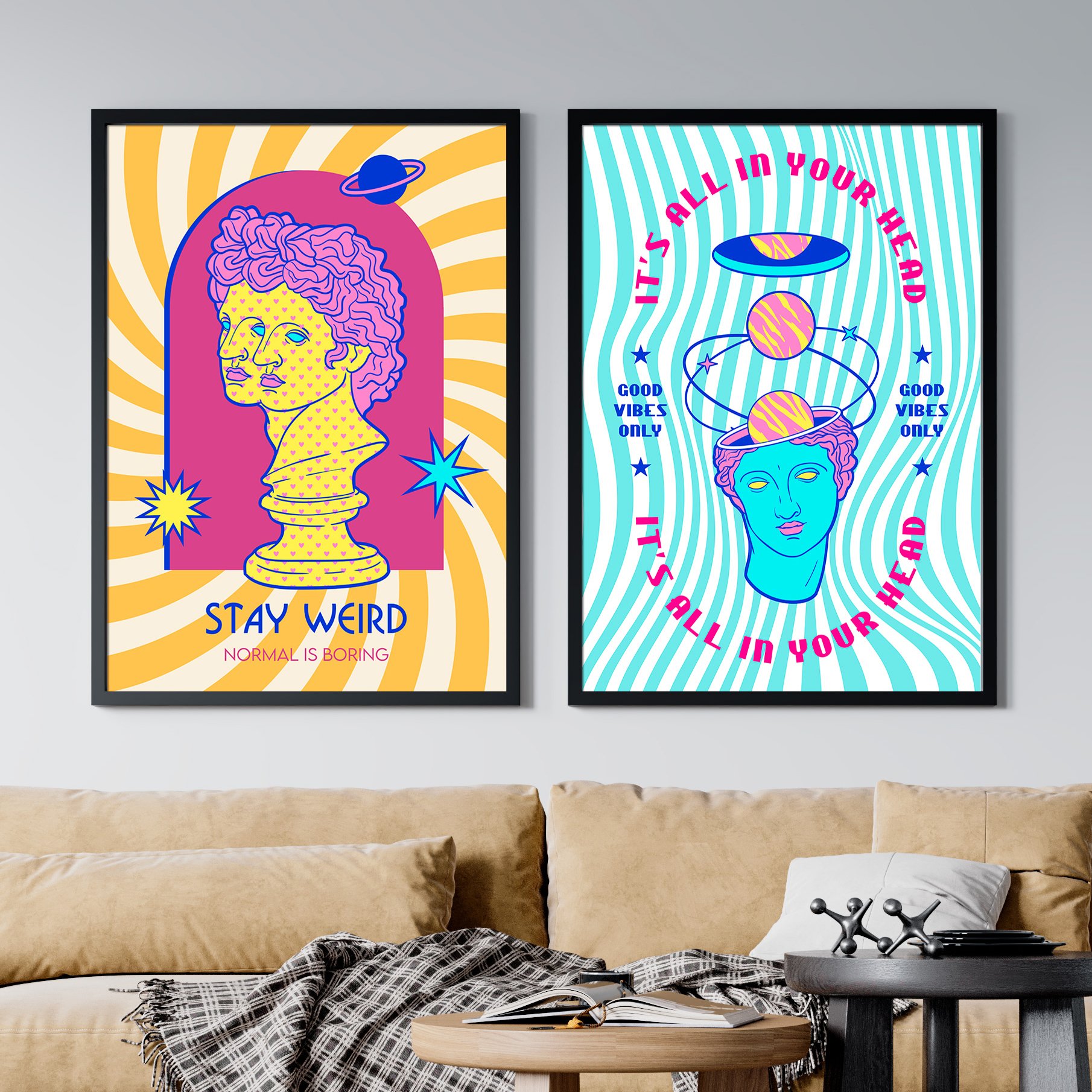 Retrowave poster/Vaporwave print: Stay Weird — anime poster, aesthetic poster, space art print, video game poster, neon light, 90s decor product image (2)