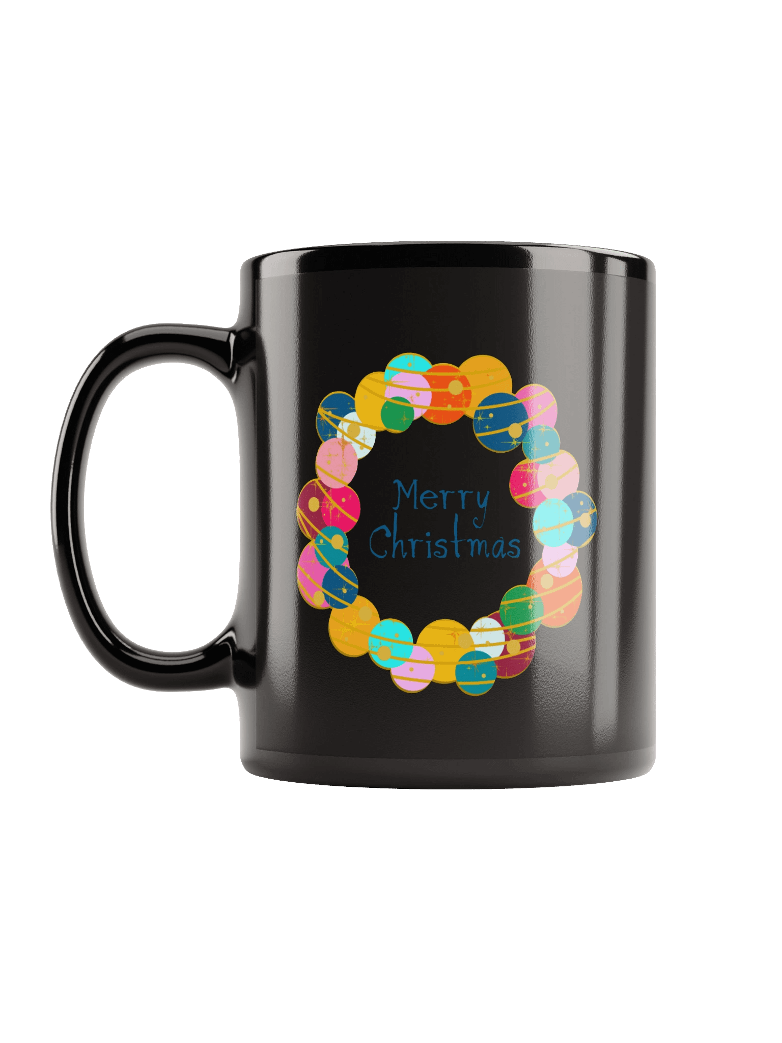 Retro Merry Christmas Wreath – Black Mug product image (3)