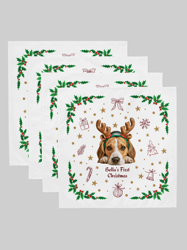 MERRY PAWLIDAYS! / CUSTOM PET PHOTO NAPKINS / REUSABLE / SET OF 4 product image (2)