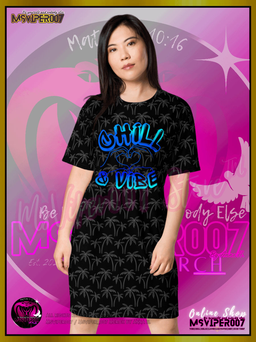 T-SHIRT DRESS - MSVIPER007'S "CHILL & VIBE™" (black/oasis blue | V2 ) T-SHIRT DRESS BY ANNA H. product image (3)
