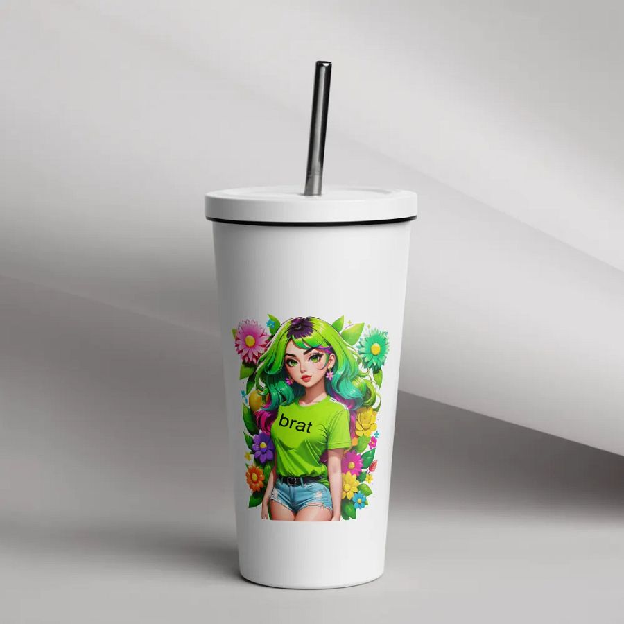 Brat 20 oz Tumbler Cup - White - Insulated Tumbler with a Straw v4 product image (12)