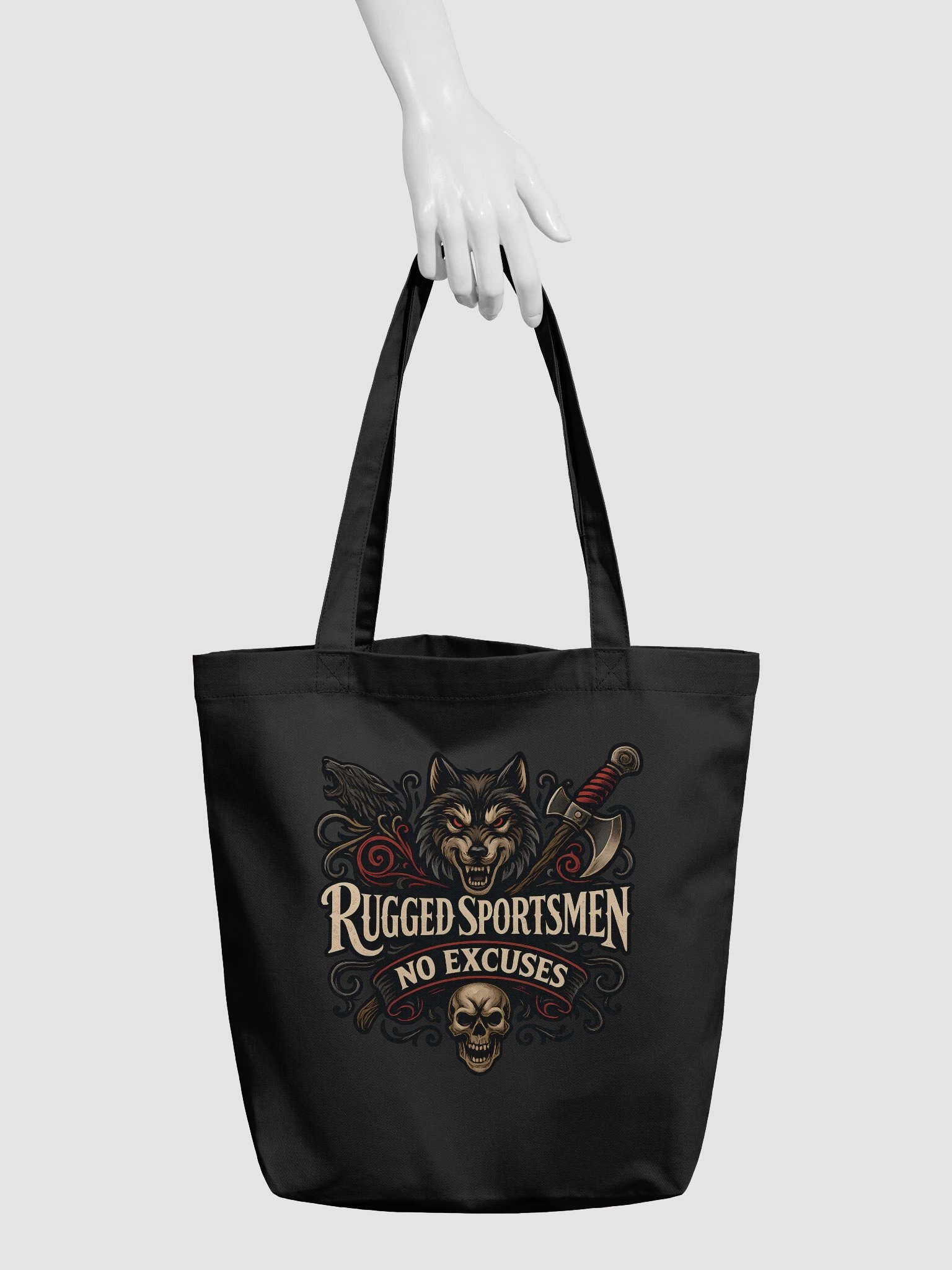 Rugged Sportsmen No Excuses Wolf & Skull Tote Bag product image (2)