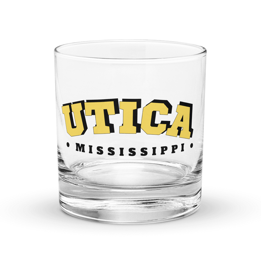 Curved Yellow UTICA Rocks Glass product image (1)