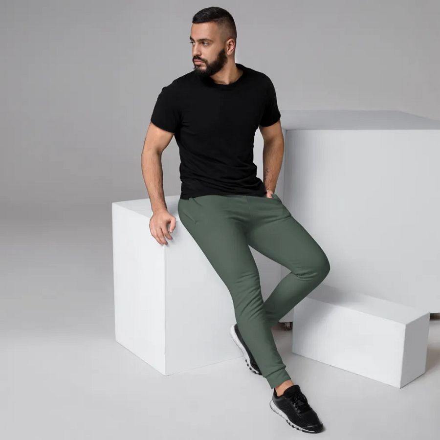 Plain Dark Sage Green Soft Summer Recycled Polyester Premium Men's Joggers by Treasure Pie product image (3)