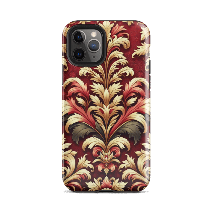 Tough Phone Case for iPhone® - Red Gold and Brown Rococo Damask Floral Pattern product image (2)